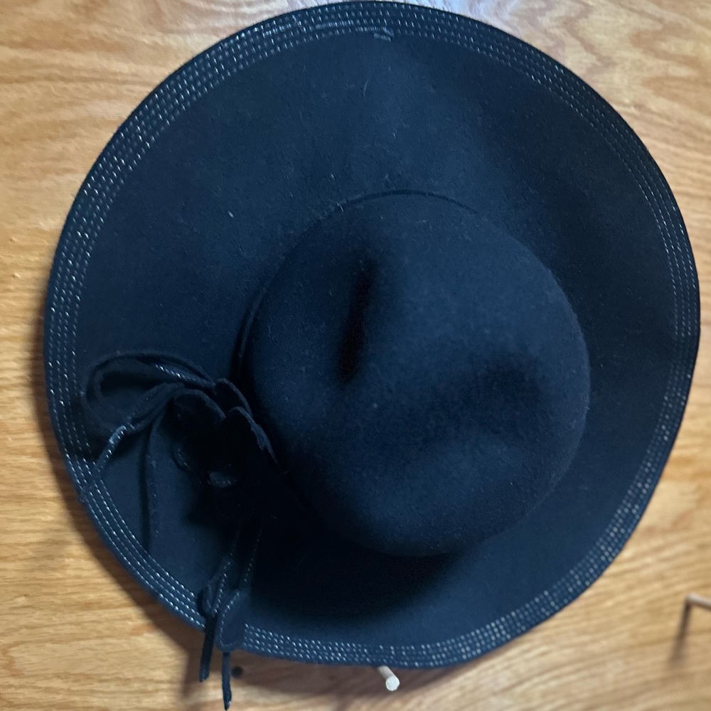 Old County Road Black Wide Brim 100% Wool Hat with Bow Trim